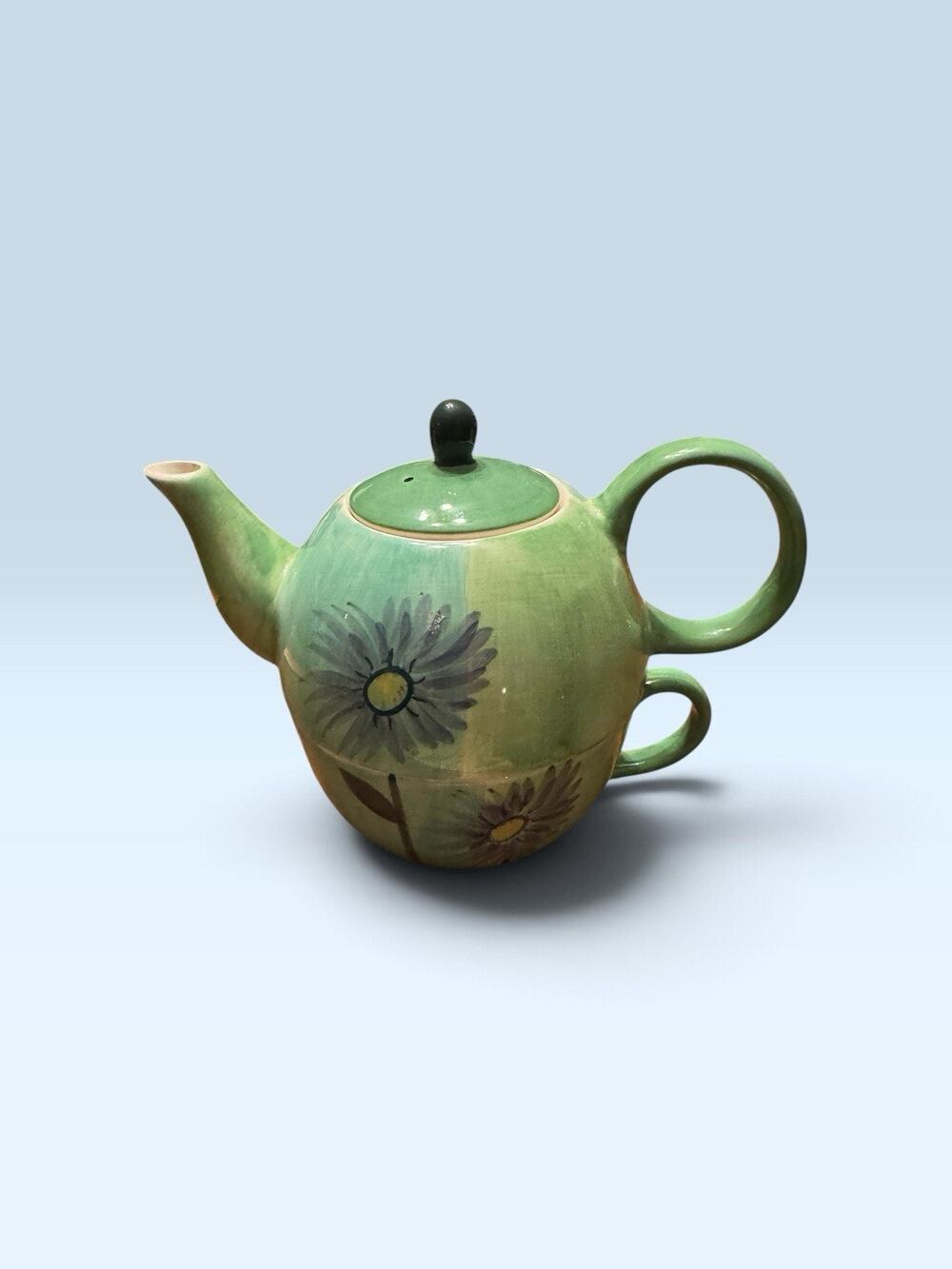 Ceramic tea for one stackable teapot cup floral